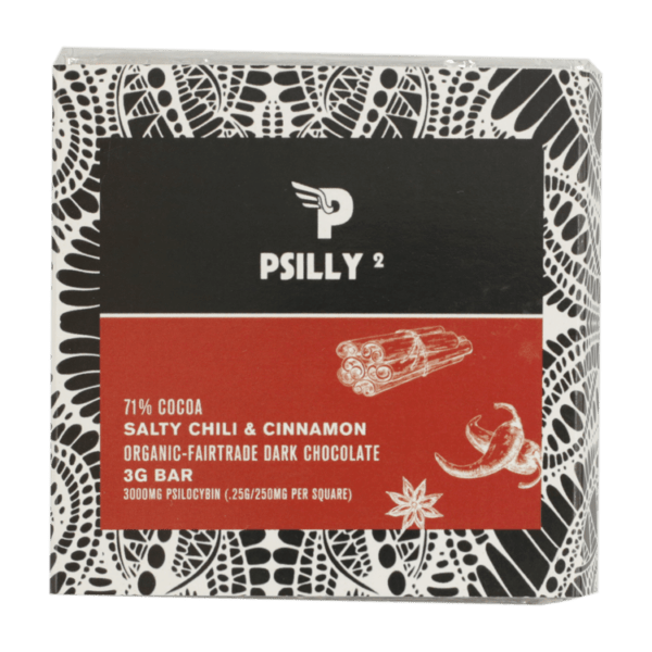 Psilly - Dark Chocolate Bar - Salty Chili & Cinnamon | Microdosing Mushrooms Canada