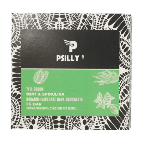 Psilly - Dark Chocolate Bar - Mint & Spirulina | Microdosing Mushrooms Canada